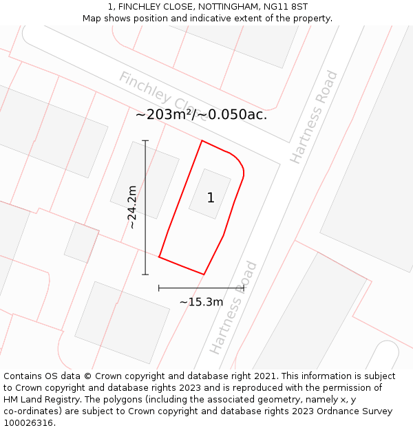 1, FINCHLEY CLOSE, NOTTINGHAM, NG11 8ST: Plot and title map