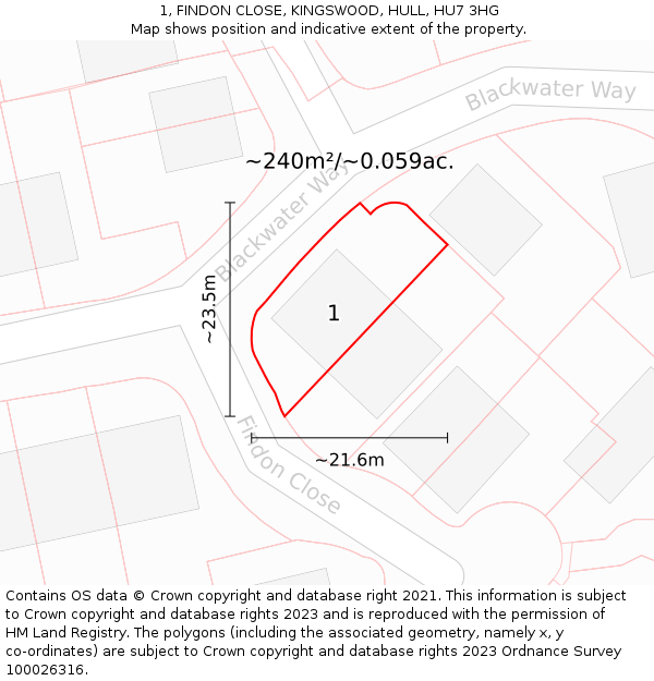 1, FINDON CLOSE, KINGSWOOD, HULL, HU7 3HG: Plot and title map