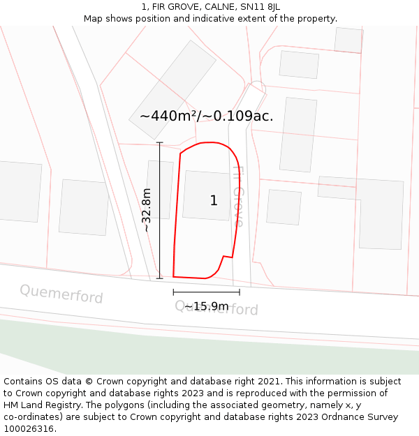 1, FIR GROVE, CALNE, SN11 8JL: Plot and title map