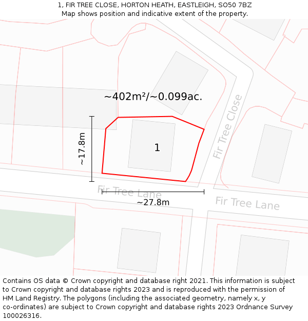1, FIR TREE CLOSE, HORTON HEATH, EASTLEIGH, SO50 7BZ: Plot and title map