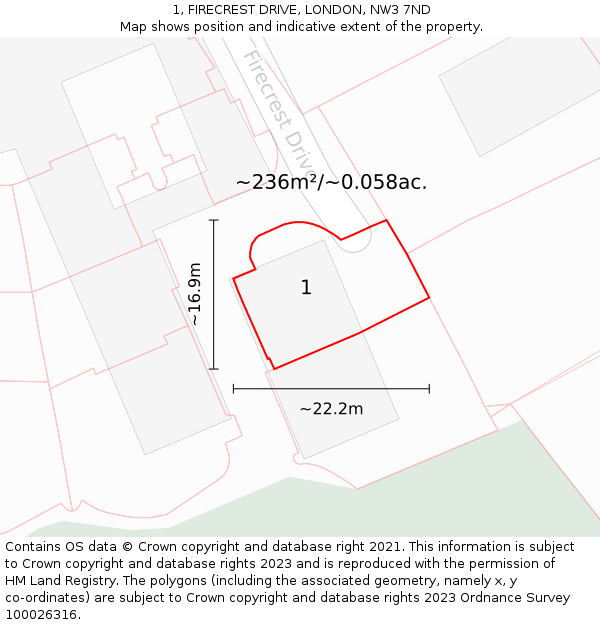 1, FIRECREST DRIVE, LONDON, NW3 7ND: Plot and title map