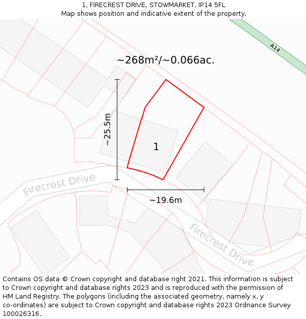 1, FIRECREST DRIVE, STOWMARKET, IP14 5FL: Plot and title map