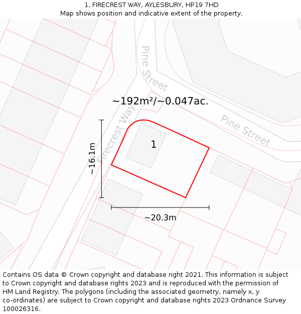 1, FIRECREST WAY, AYLESBURY, HP19 7HD: Plot and title map