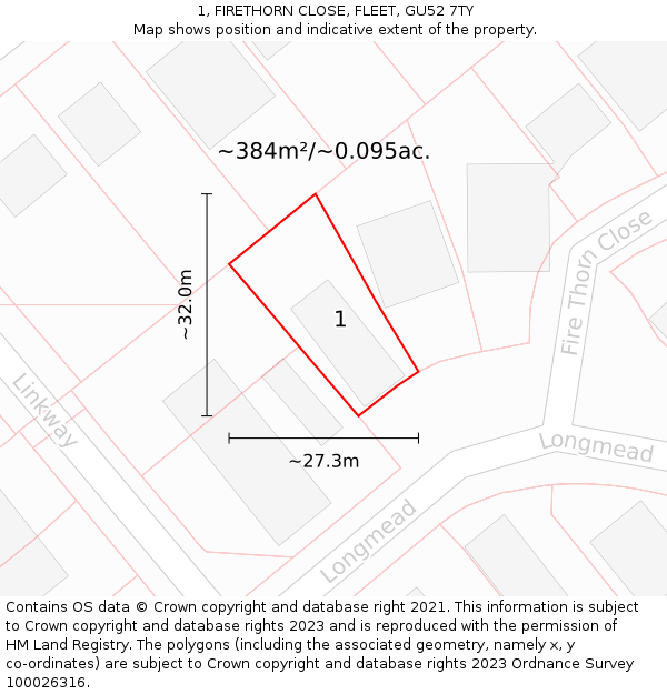 1, FIRETHORN CLOSE, FLEET, GU52 7TY: Plot and title map