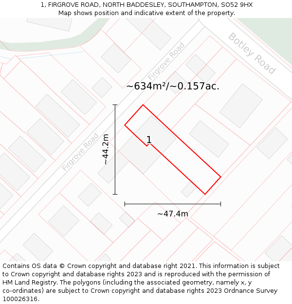 1, FIRGROVE ROAD, NORTH BADDESLEY, SOUTHAMPTON, SO52 9HX: Plot and title map