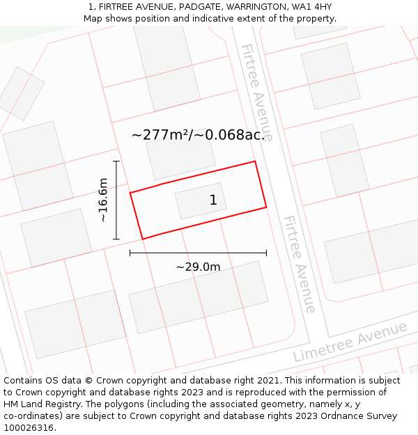 1, FIRTREE AVENUE, PADGATE, WARRINGTON, WA1 4HY: Plot and title map