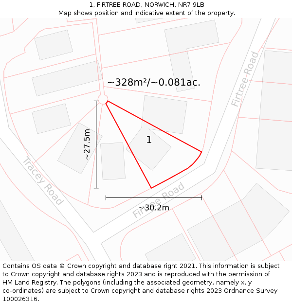 1, FIRTREE ROAD, NORWICH, NR7 9LB: Plot and title map