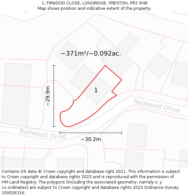 1, FIRWOOD CLOSE, LONGRIDGE, PRESTON, PR3 3HB: Plot and title map