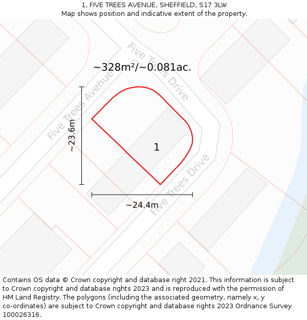 1, FIVE TREES AVENUE, SHEFFIELD, S17 3LW: Plot and title map
