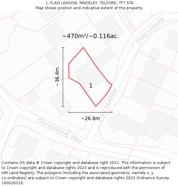 1, FLAG LEASOW, MADELEY, TELFORD, TF7 5TA: Plot and title map