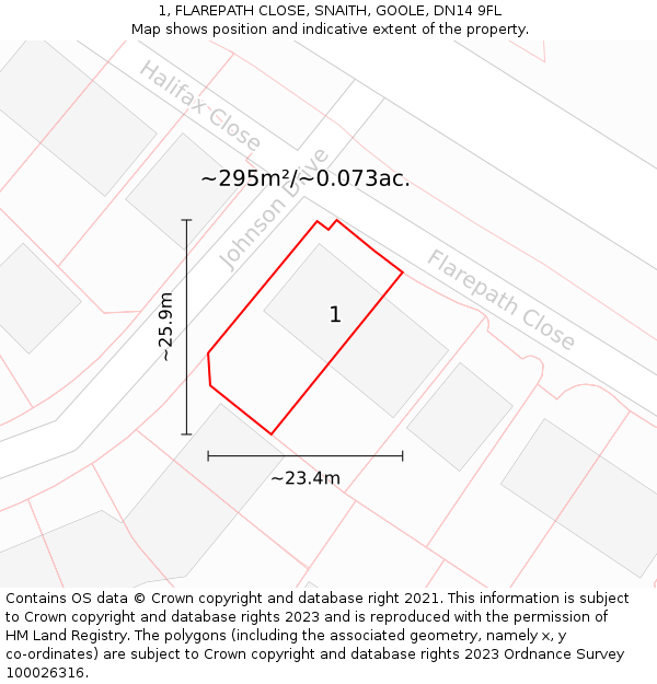 1, FLAREPATH CLOSE, SNAITH, GOOLE, DN14 9FL: Plot and title map