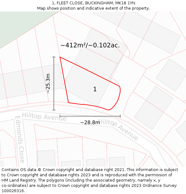 1, FLEET CLOSE, BUCKINGHAM, MK18 1YN: Plot and title map
