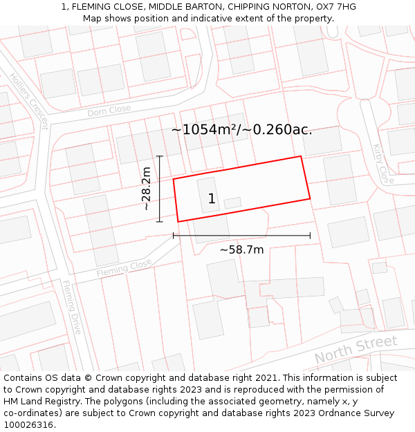 1, FLEMING CLOSE, MIDDLE BARTON, CHIPPING NORTON, OX7 7HG: Plot and title map