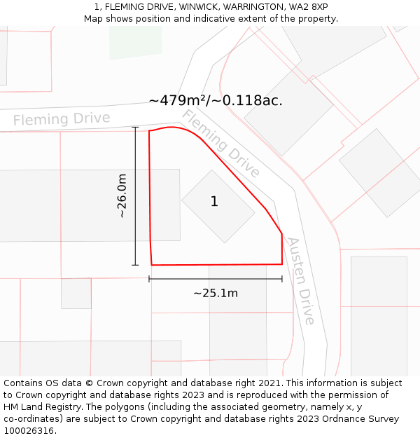 1, FLEMING DRIVE, WINWICK, WARRINGTON, WA2 8XP: Plot and title map
