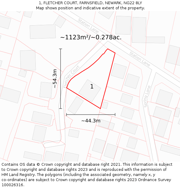 1, FLETCHER COURT, FARNSFIELD, NEWARK, NG22 8LY: Plot and title map