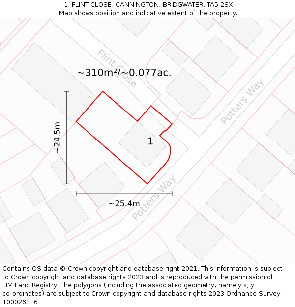1, FLINT CLOSE, CANNINGTON, BRIDGWATER, TA5 2SX: Plot and title map