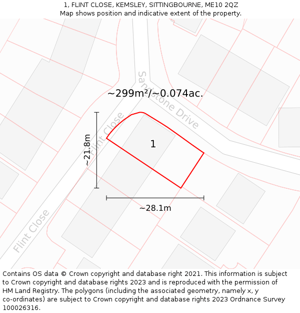 1, FLINT CLOSE, KEMSLEY, SITTINGBOURNE, ME10 2QZ: Plot and title map