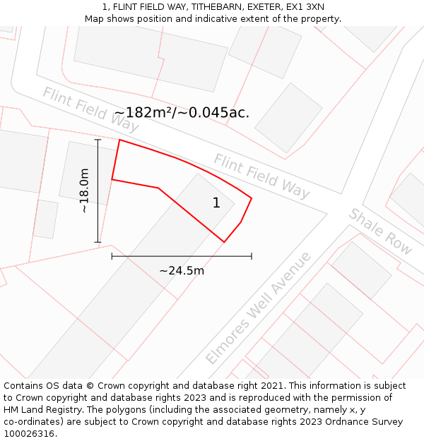 1, FLINT FIELD WAY, TITHEBARN, EXETER, EX1 3XN: Plot and title map