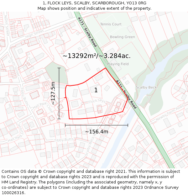 1, FLOCK LEYS, SCALBY, SCARBOROUGH, YO13 0RG: Plot and title map