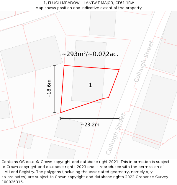 1, FLUSH MEADOW, LLANTWIT MAJOR, CF61 1RW: Plot and title map