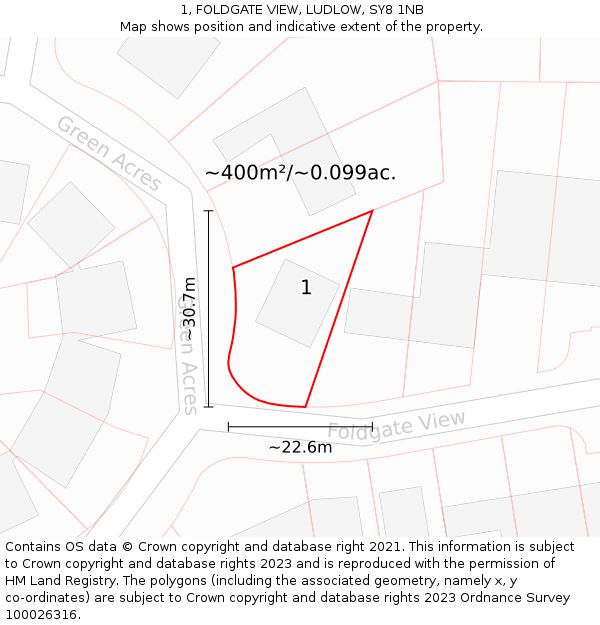 1, FOLDGATE VIEW, LUDLOW, SY8 1NB: Plot and title map