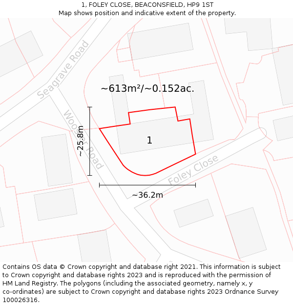 1, FOLEY CLOSE, BEACONSFIELD, HP9 1ST: Plot and title map