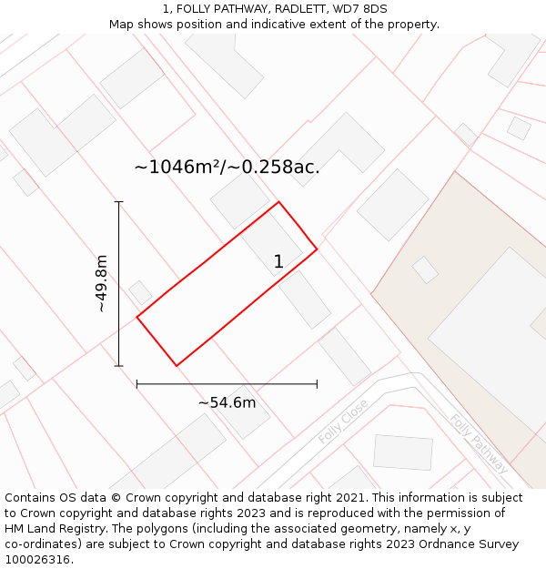 1, FOLLY PATHWAY, RADLETT, WD7 8DS: Plot and title map