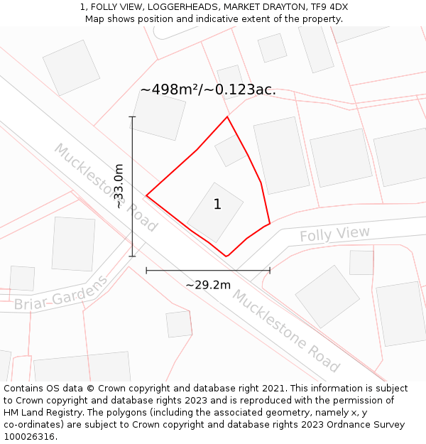 1, FOLLY VIEW, LOGGERHEADS, MARKET DRAYTON, TF9 4DX: Plot and title map