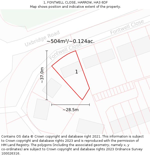 1, FONTWELL CLOSE, HARROW, HA3 6DF: Plot and title map