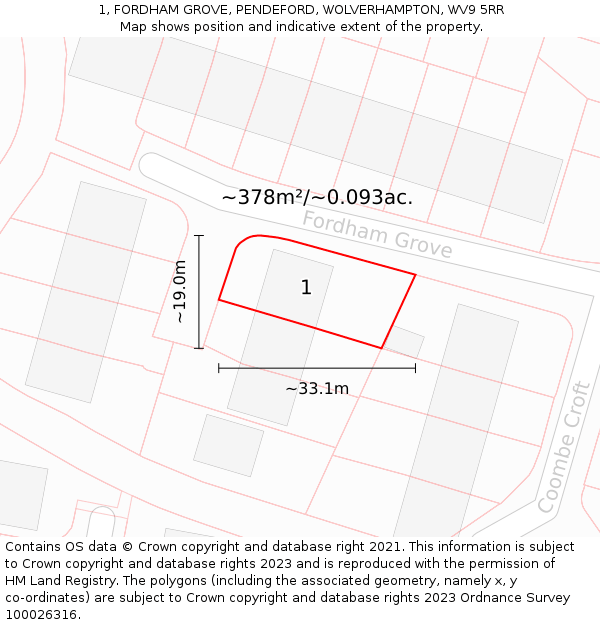 1, FORDHAM GROVE, PENDEFORD, WOLVERHAMPTON, WV9 5RR: Plot and title map