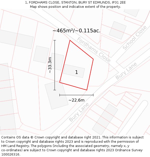 1, FORDHAMS CLOSE, STANTON, BURY ST EDMUNDS, IP31 2EE: Plot and title map