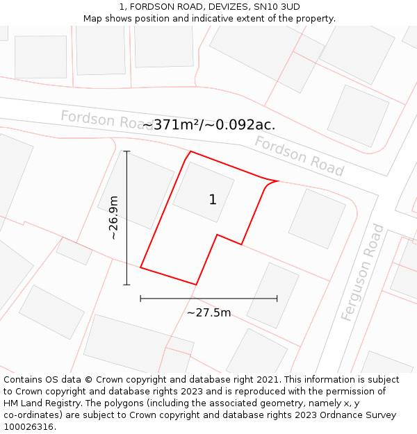 1, FORDSON ROAD, DEVIZES, SN10 3UD: Plot and title map