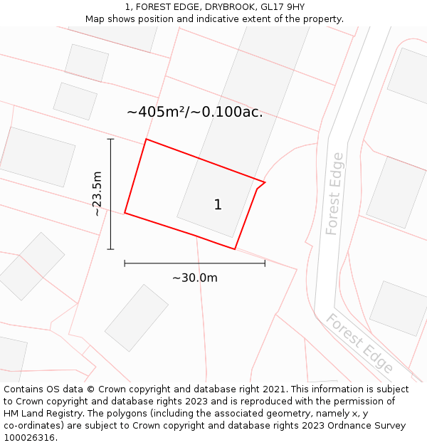 1, FOREST EDGE, DRYBROOK, GL17 9HY: Plot and title map