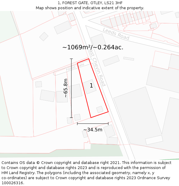 1, FOREST GATE, OTLEY, LS21 3HF: Plot and title map