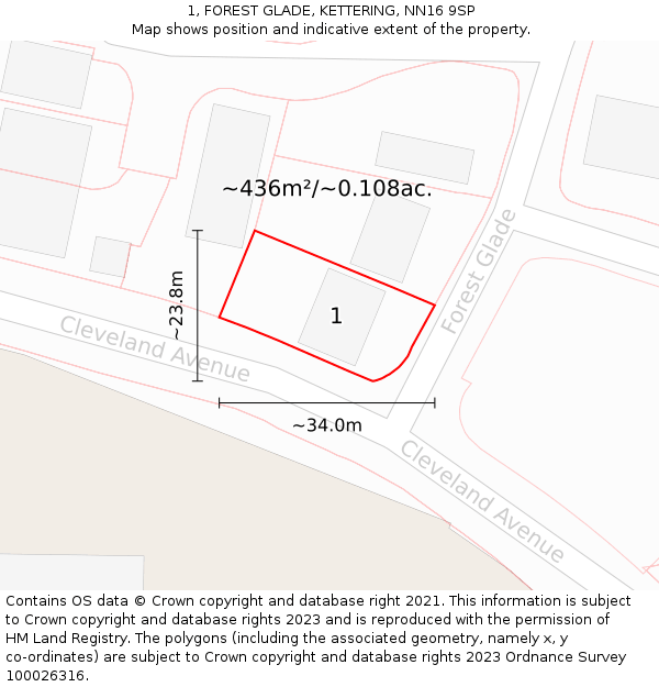1, FOREST GLADE, KETTERING, NN16 9SP: Plot and title map