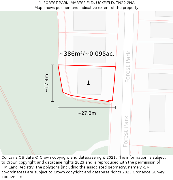 1, FOREST PARK, MARESFIELD, UCKFIELD, TN22 2NA: Plot and title map