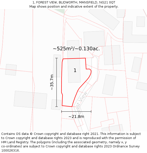 1, FOREST VIEW, BLIDWORTH, MANSFIELD, NG21 0QT: Plot and title map