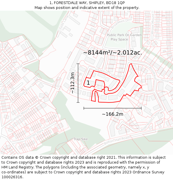 1, FORESTDALE WAY, SHIPLEY, BD18 1QP: Plot and title map
