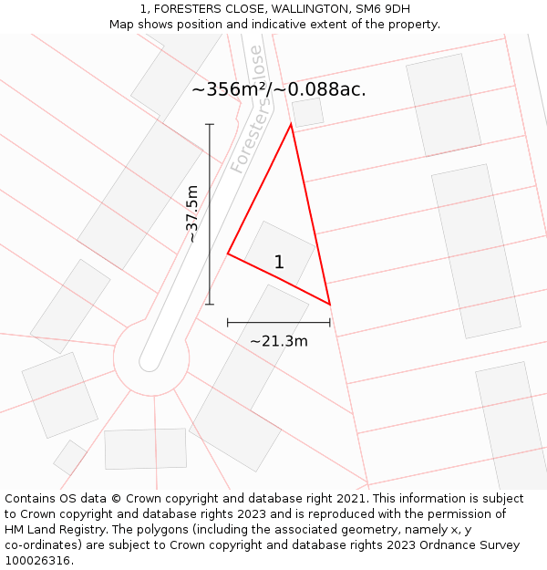 1, FORESTERS CLOSE, WALLINGTON, SM6 9DH: Plot and title map