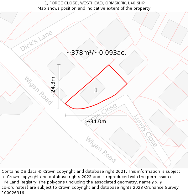 1, FORGE CLOSE, WESTHEAD, ORMSKIRK, L40 6HP: Plot and title map