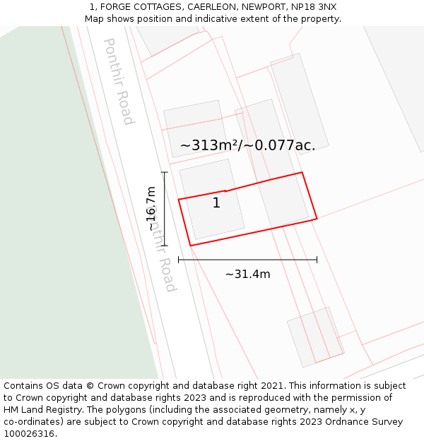 1, FORGE COTTAGES, CAERLEON, NEWPORT, NP18 3NX: Plot and title map