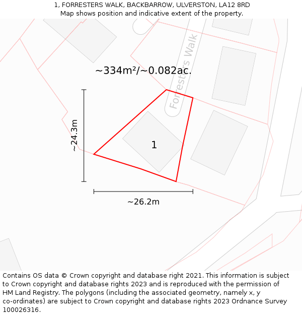 1, FORRESTERS WALK, BACKBARROW, ULVERSTON, LA12 8RD: Plot and title map
