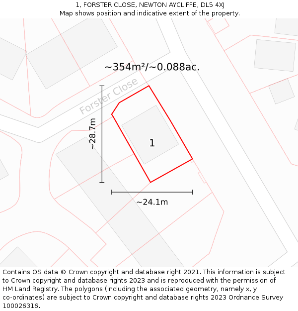 1, FORSTER CLOSE, NEWTON AYCLIFFE, DL5 4XJ: Plot and title map