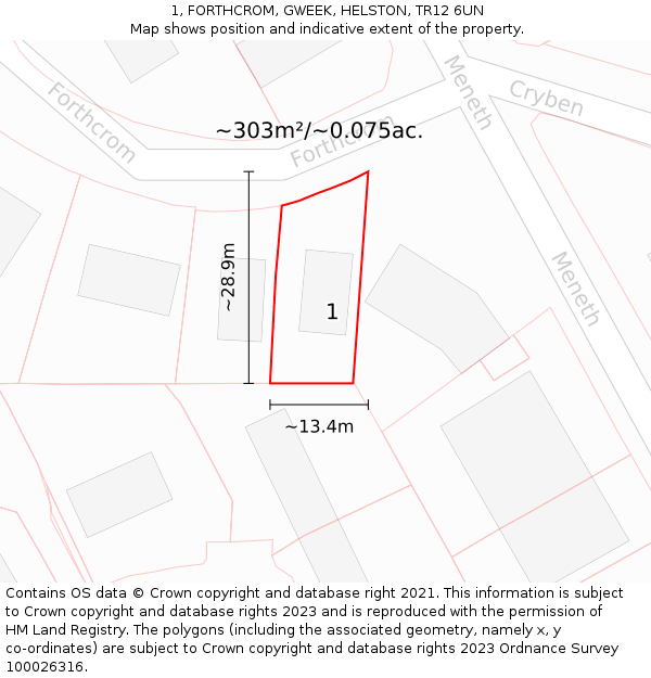 1, FORTHCROM, GWEEK, HELSTON, TR12 6UN: Plot and title map