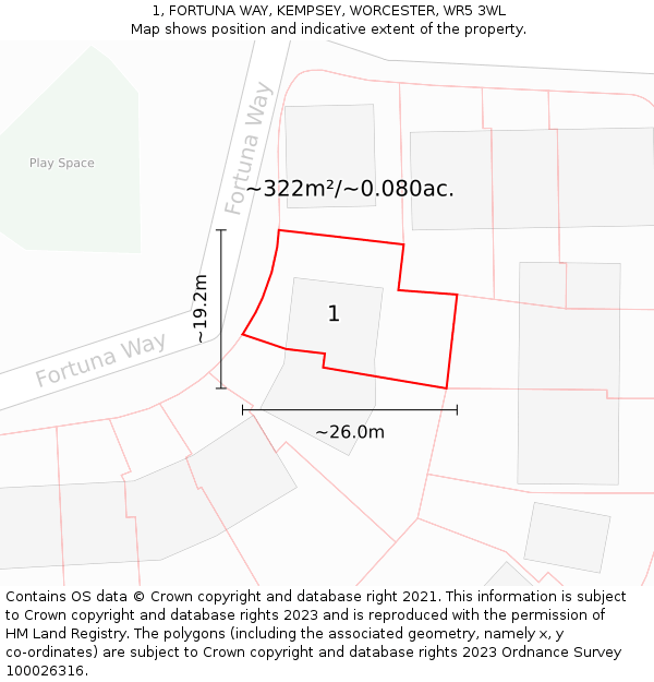 1, FORTUNA WAY, KEMPSEY, WORCESTER, WR5 3WL: Plot and title map
