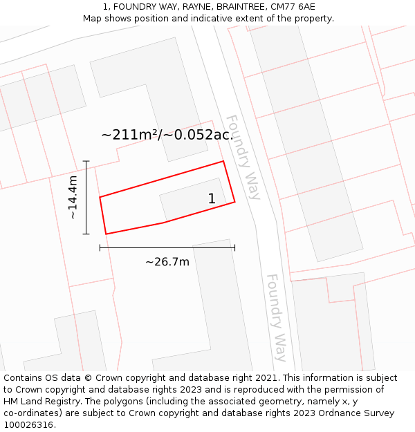 1, FOUNDRY WAY, RAYNE, BRAINTREE, CM77 6AE: Plot and title map