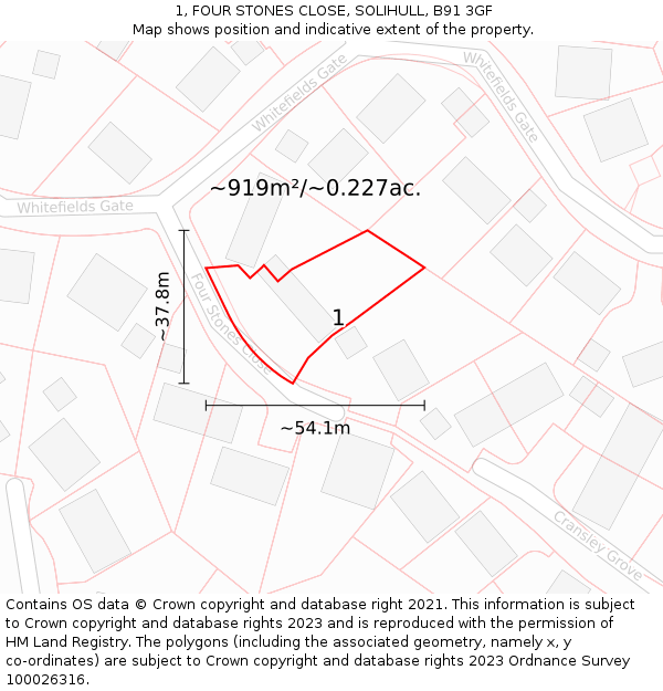 1, FOUR STONES CLOSE, SOLIHULL, B91 3GF: Plot and title map