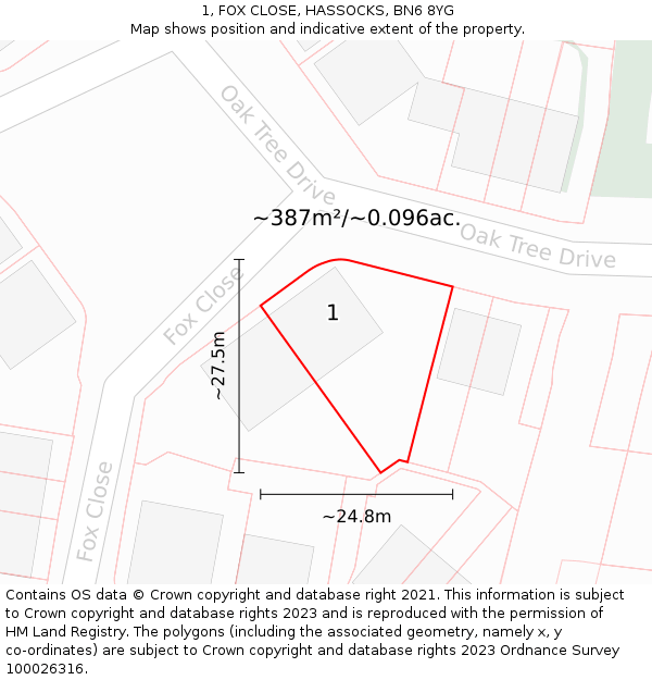 1, FOX CLOSE, HASSOCKS, BN6 8YG: Plot and title map