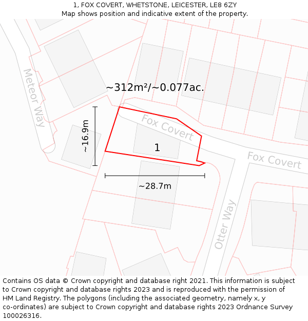1, FOX COVERT, WHETSTONE, LEICESTER, LE8 6ZY: Plot and title map