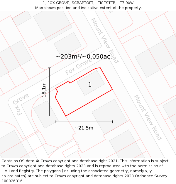 1, FOX GROVE, SCRAPTOFT, LEICESTER, LE7 9XW: Plot and title map